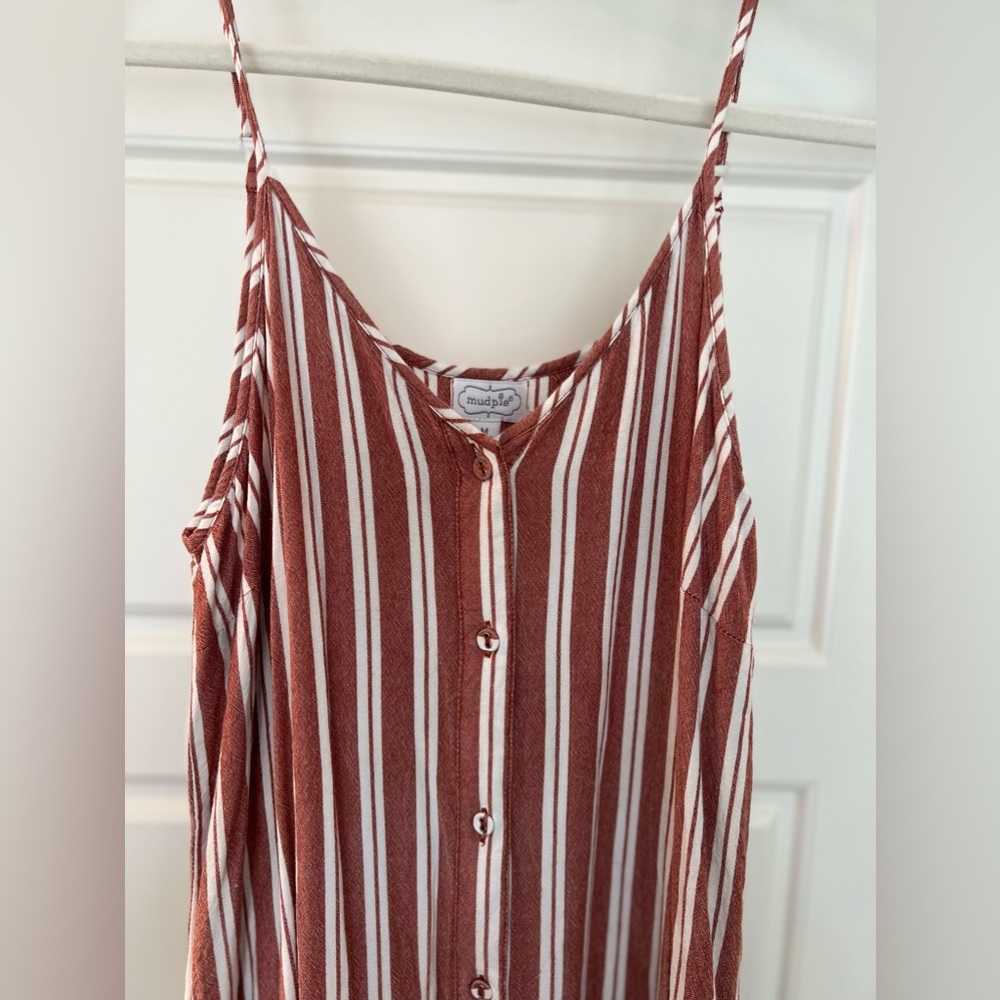 Striped button down midi dress, rust/red